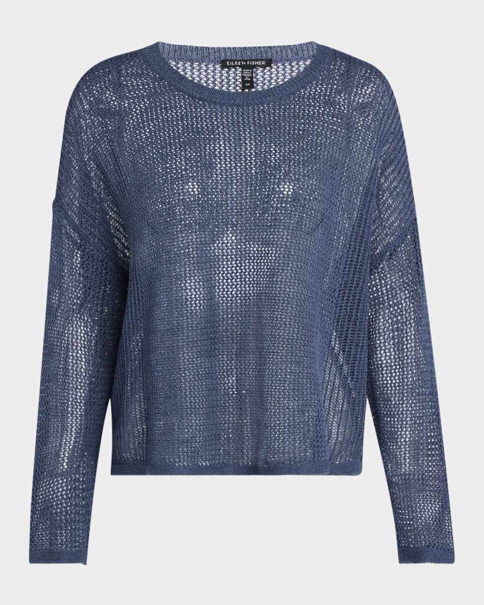 Petite Open-Knit Crewneck Sw